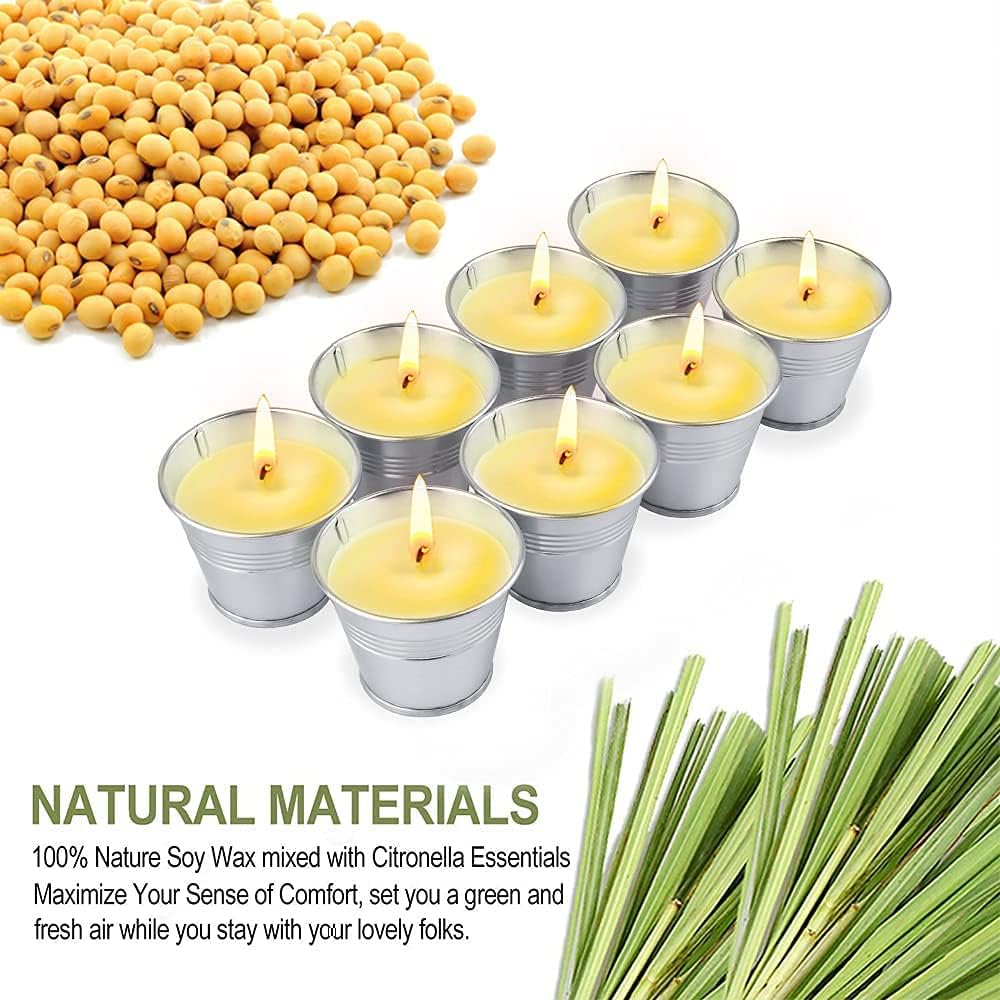 Citronella Candles Outdoor, 8 Pack Natural Soy Wax Scented Candles, 120h Burn Time Bucket Candles Summer Gifts for Patio Yard Home Balcony Garden Camping BBQ