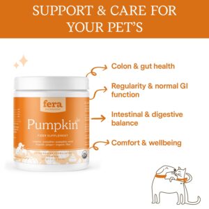 Fera Pet Organics Pumpkin Plus Fiber Supplement for Pets - Vet Created - Dog & Cat Regularity & Gut Function - Organic Pumpkin Seeds, Flax Seeds - 90 Scoops​