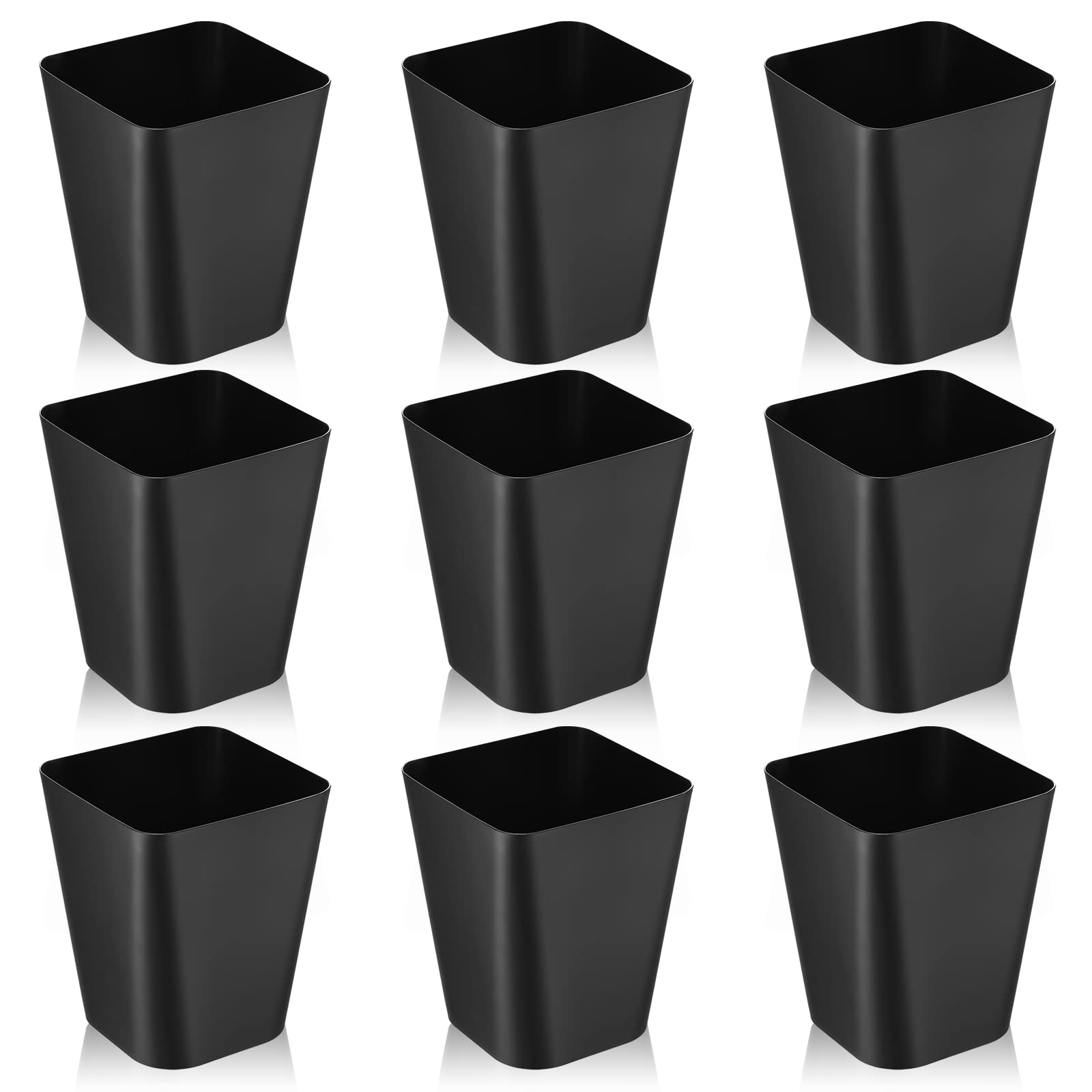 Hoolerry 9 Pieces 2 Gallon Small Trash Cans Bulk Bathroom Trash Bin Plastic Wastebasket Square Garbage Can for Bedroom Slim Bathroom Trashcan Small Container for Kitchen Office Home Rooms(Black)