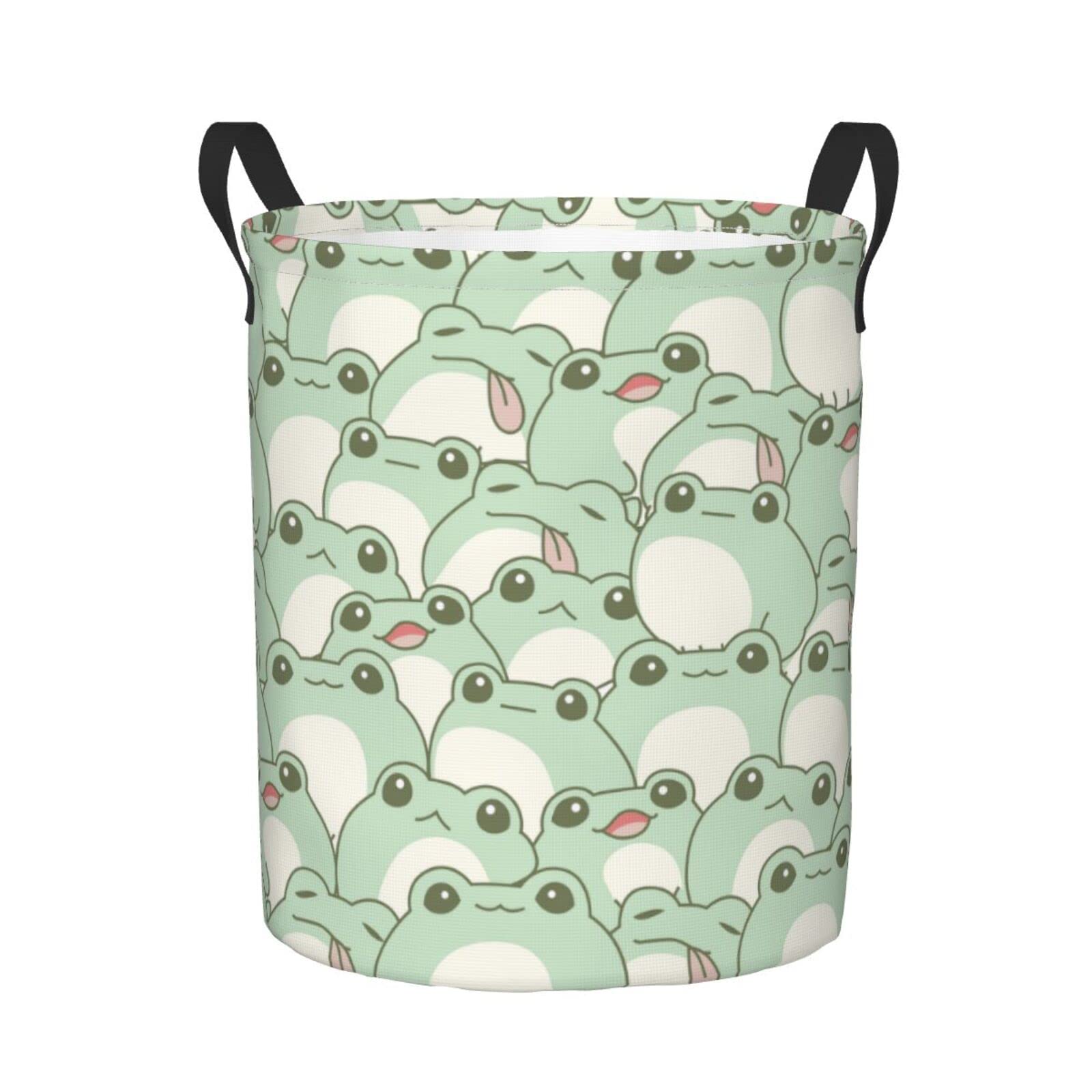 FeHuew Kawaii Frog Seamless Cute Collapsible Laundry Basket with Handle Waterproof Hamper Storage Organizer Large Bins for Dirty Clothes,toys