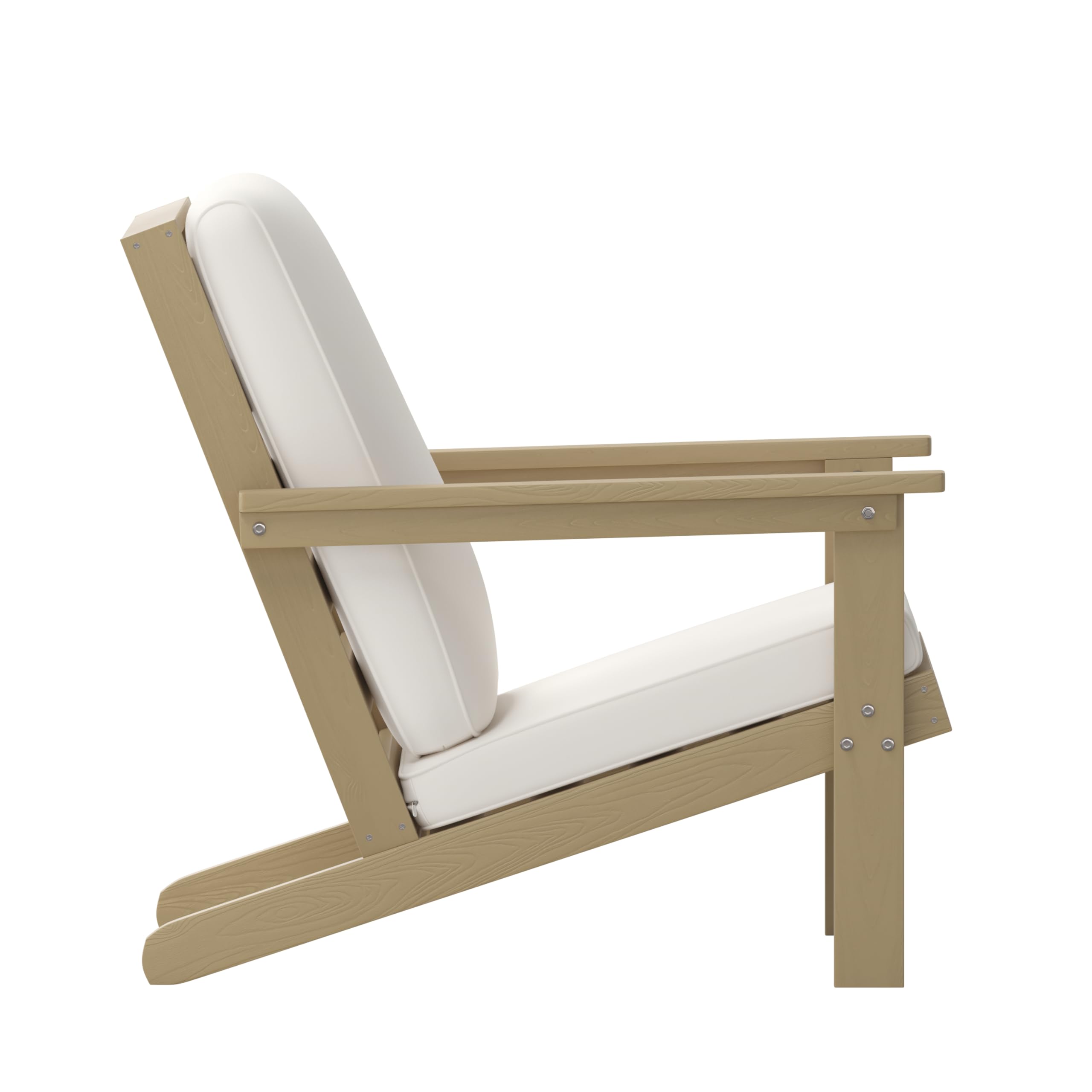 Merrick Lane Riviera Adirondack Style Deep Seat Patio Club Chair with Cushions - Natural Cedar Poly Resin Frame - Cream All-Weather Cushions - Indoor/Outdoor