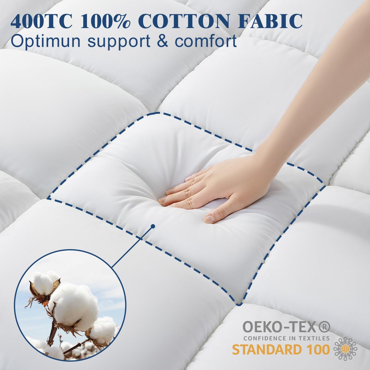 SAKIAO Mattress Topper, Extra Thick Cooling Mattress Pad for Back Pain, Breathable Fluffy Ultra Soft Pillow Top Down Alternative Fill Mattress Pad Cover (White, King)