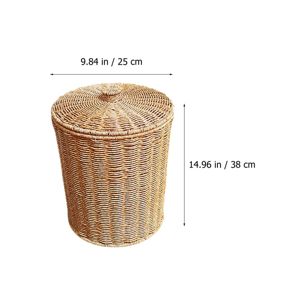 Cabilock 28 * 33.5 Woven Trash Can: Rattan Wastebasket with Lid Bedroom Trash Can Office Garbage Cans Wicker Basket Clothes Hamper Decorative Countertop Basket Straw