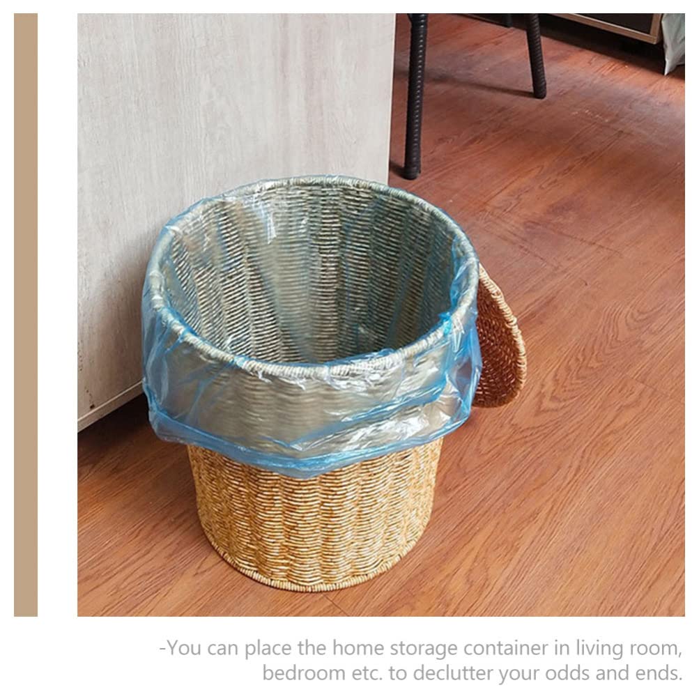 Cabilock 28 * 33.5 Woven Trash Can: Rattan Wastebasket with Lid Bedroom Trash Can Office Garbage Cans Wicker Basket Clothes Hamper Decorative Countertop Basket Straw