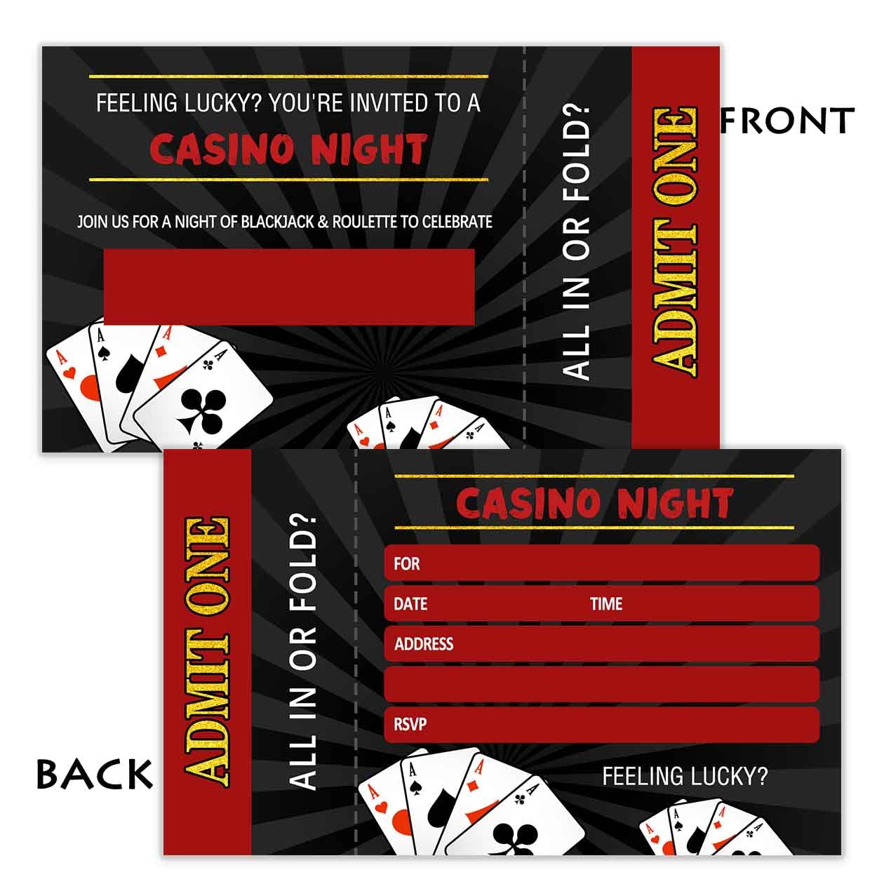 QZCYU Casino Birthday Party Invitation. Casino Ticket. Casino Party Invite. Las Vegas Invitation. (20 Invitations + Envelopes)