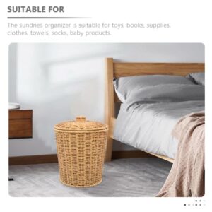 Cabilock 28 * 33.5 Woven Trash Can: Rattan Wastebasket with Lid Bedroom Trash Can Office Garbage Cans Wicker Basket Clothes Hamper Decorative Countertop Basket Straw