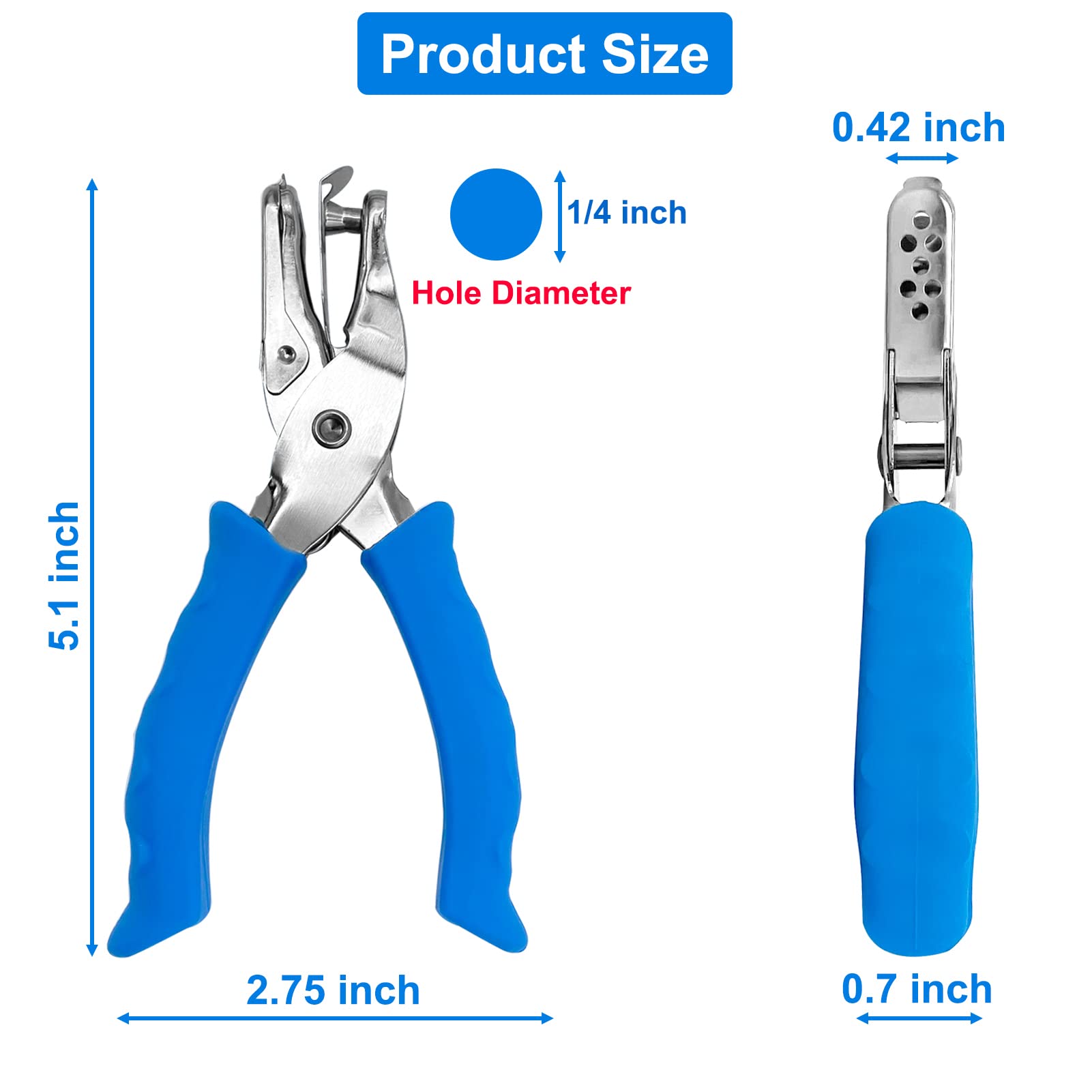 Single Hole Punch 1/4” Hole Puncher for Crafts, One Hole Paper Punch with Blue Soft Grip Handle, Small Hole Punch for Kids and Adults