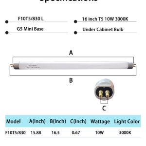 3 Pack 16" F10T5/830/L Fluorescent Light Bulb Replacement for Jasco,Philips,Linear T5 10W 3000K Warm White Bulbs,G5 Miniature Bipin Base