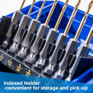 HIGHFIRE 22 Pieces Hex Shank Drill Bit Set for Impact Driver, HSS Twist Titanium Drill Bits for Metal, Hex Drive Quick Change Drill Bits Set