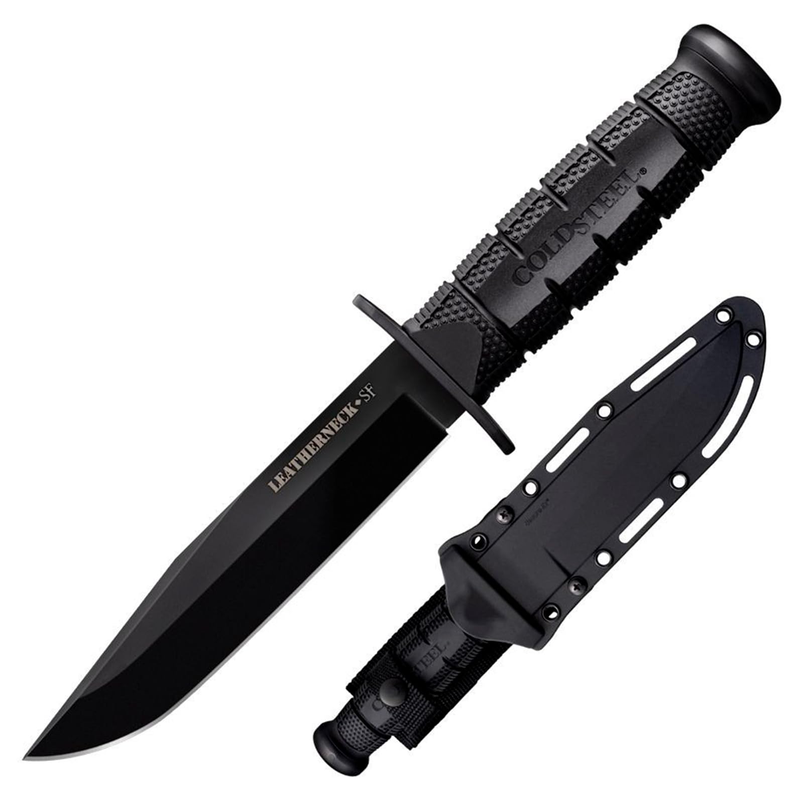 COLD STEEL Leatherneck SF 6-3/4" German D2 Steel w/Black Powdercoat Clip Point Fixed Blade Outdoor Camping Hunting Utility Knife | 5" Kray-Ex Handle, Weather-Resistant Secure-Ex Sheath - Blister