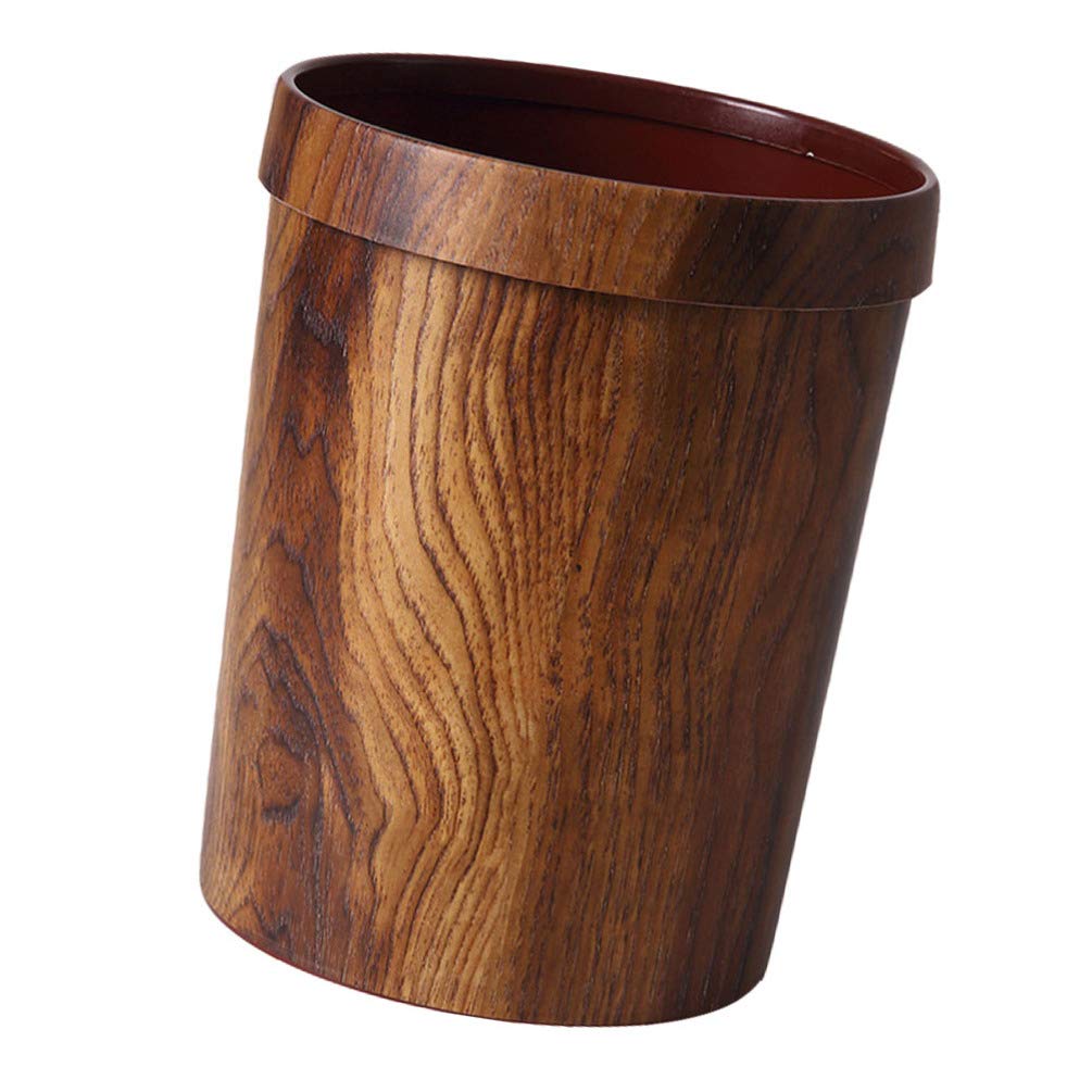 NOLITOY Wooden Trash Can, Round Rubbish Bin Simulation Wood Waste Bins Retro Wastebasket for Bathrooms Kitchen Home Office