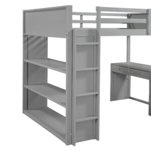 CITYLIGHT Full Loft Bed with Desk and Shelves,Wooden Full Size Loft Bed with Desk and Storage Drawers, Space Saving Loft Bed Full for Kids Girls Boys (Full,Grey)