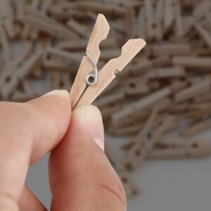 Rierdge 100 Pcs Wooden Clothespins, 1.22" Sturdy Natural Wooden Craft Peg Pins Clips for Hanging Photos, Paper Crafts