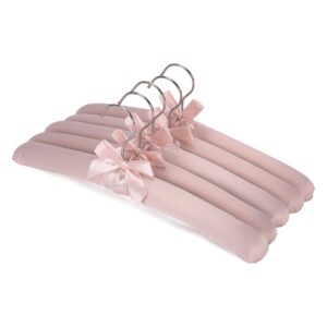 neoviva 15 inch anti slip satin padded clothes hangers for women pink satin padded hangers for women clothing, no shoulder bump hangers for adult, silk hangers for sweaters, dresses, suits (pack of 5)