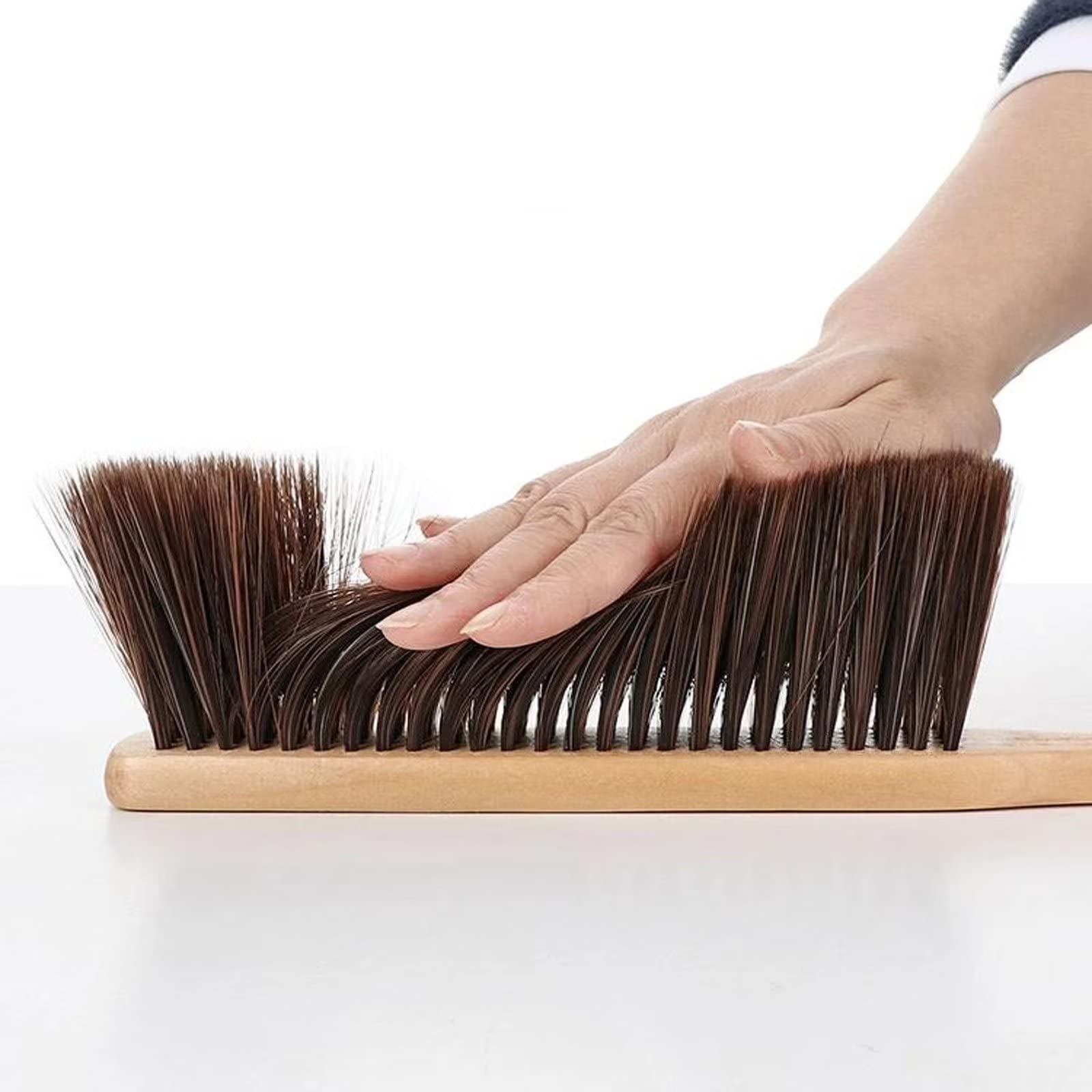 Typutomi Hand Broom with Wood Handle, Soft Dust Brush Household Cleaning Brush Counter Brush for Bed Sofa Furniture Couch Bench Car(14.17in)