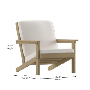 Merrick Lane Riviera Adirondack Style Deep Seat Patio Club Chair with Cushions - Natural Cedar Poly Resin Frame - Cream All-Weather Cushions - Indoor/Outdoor