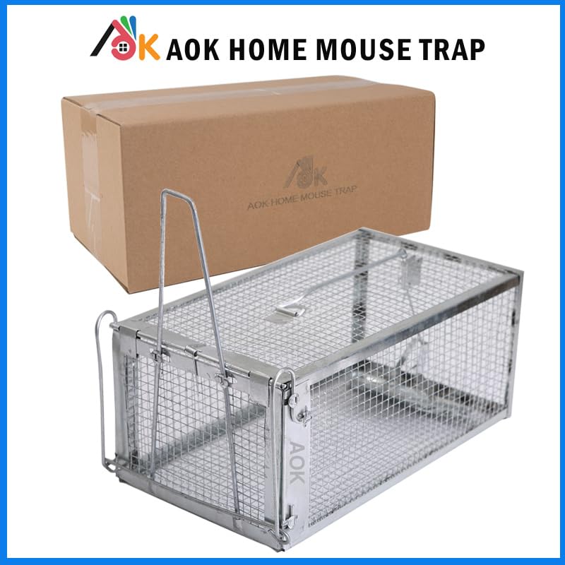 AOK Home Live Humane Cage Trap for Squirrel Mouse Rat Mice Rodent Animal Catcher for Indoor and Outdoor Small Animal 11x5.5x4.5 inch