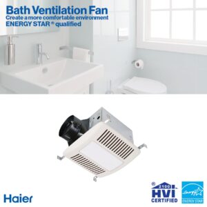 Haier Bathroom Exhaust Fan with 4000K LED Lights, 140 CFM, 10W Bathroom Vent Fan with 3 Speed Exhaust Control, 0.4 Sones Quiet Bathroom Fan for Home, HVI Listed, White