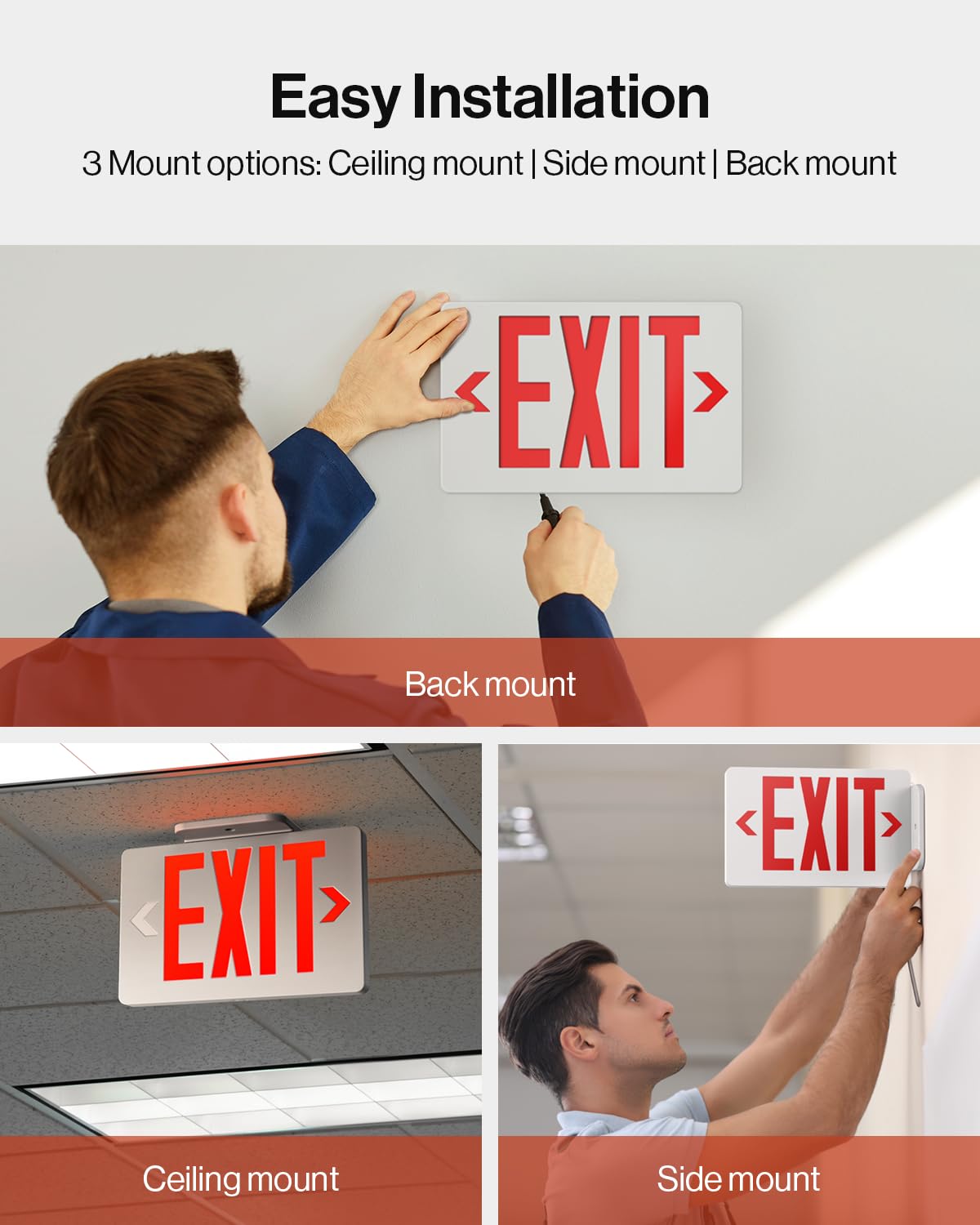 Sunco 12 Pack LED Exit Sign with Emergency Light, Commercial Grade Double Sided Fire Exit Lights, Backup Battery, Illuminated Emergency Exit, 120-277V, Dual Mounting, UL 94V-0 Fire Resistant