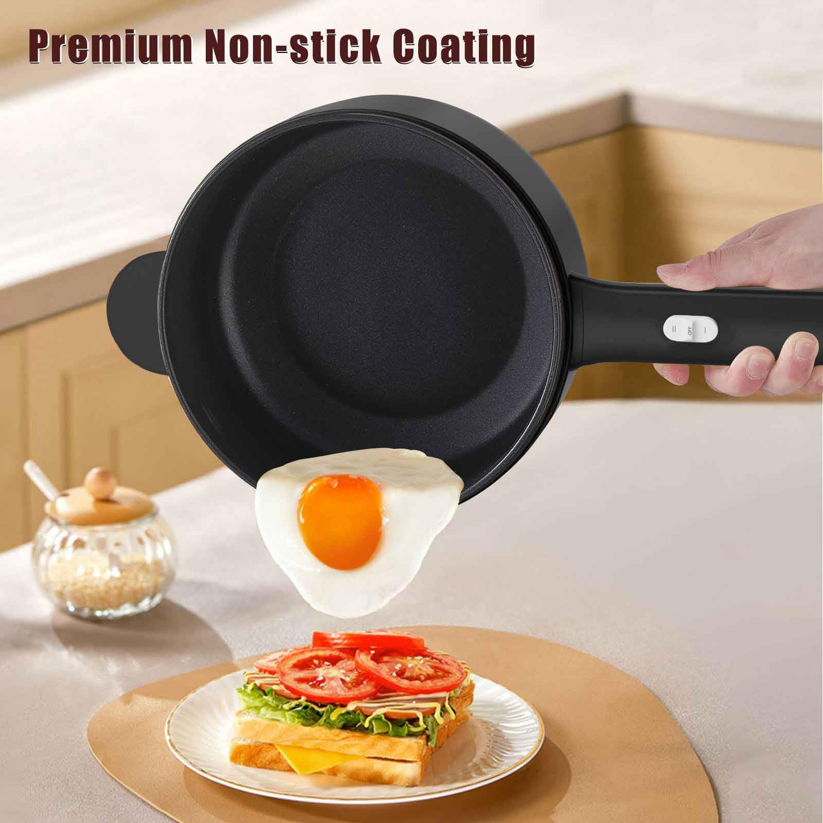 Dezin Electric Cooker, 2L Non-Stick Sauté Pan, Rapid Noodles Cooker, Mini Pot for Ramen with Power Adjustment, Dorm Room Essential (Egg Rack Included)