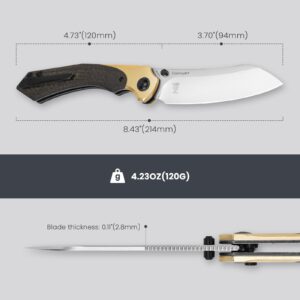 Kizer Clairvoyant EDC Pocket Knife 3.70 Inches 154CM Steel Folding Knife Tactical Survival Knife with Brass and Micarta Handle Small Hunting Knife Outdoor Tools V4626C1