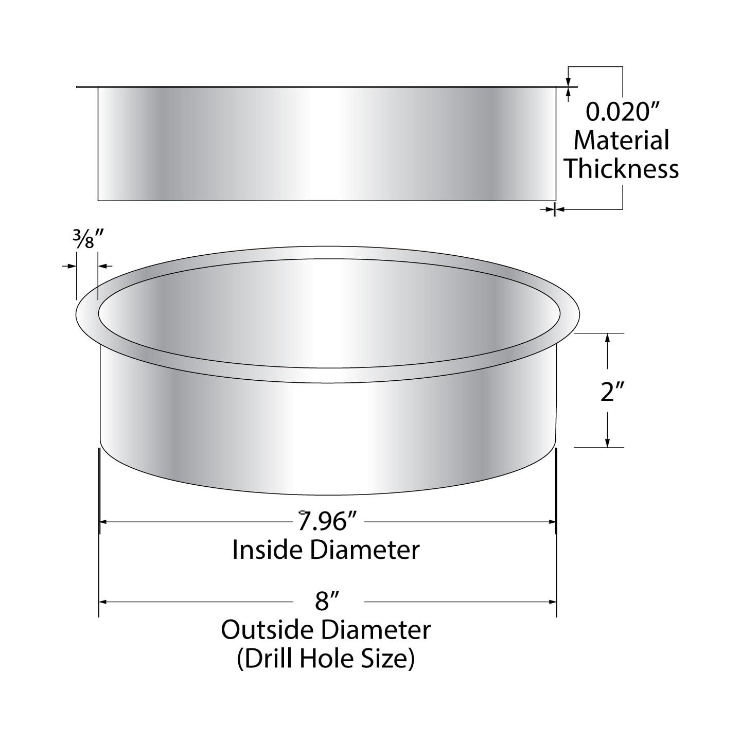 Outwater 8" (Nominal) Diameter x 2" Height 304 Stainless Steel Trash Grommets for Countertop Inserted Trash Chutes