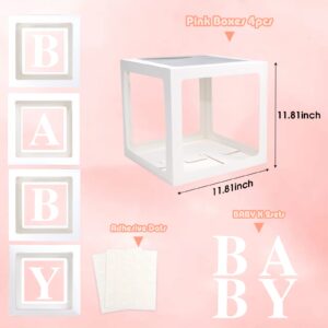 Baby Boxes with Letters for Baby Shower, Gender Reveal Decorations with 4 Transparent Balloon Boxes for Gender Reveal Baby Shower Decorations(White)