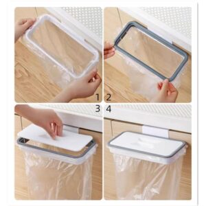 LIUHUIZEYU Portable Trash Bag Holder, Hanging Garbage Bag Holder,Over The Cabinet Plastic with Lid Kitchen Garbage Bags Storage Rack Trash Bin (1 pcs)