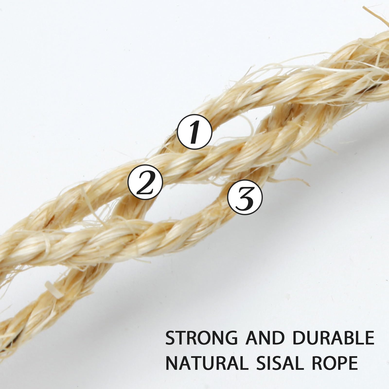 Natural Sisal Rope 1/4 Inch by 164-Feet for Cat Scratching Post Tree Tower Replacement Repair and Replace, Hemp Twine Rope for Kittens Shelves Furniture Window Bed Perch House Climbing, 6mm by 50m