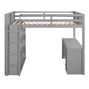 CITYLIGHT Full Loft Bed with Desk and Shelves,Wooden Full Size Loft Bed with Desk and Storage Drawers, Space Saving Loft Bed Full for Kids Girls Boys (Full,Grey)