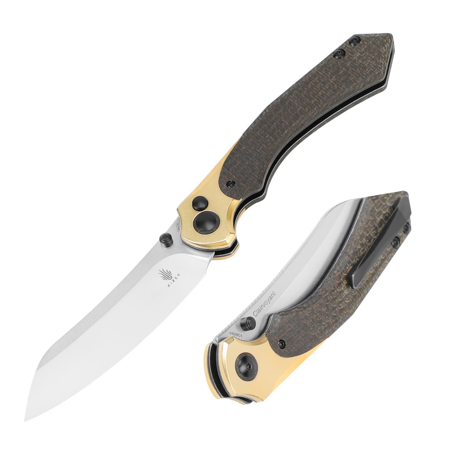 Kizer Clairvoyant EDC Pocket Knife 3.70 Inches 154CM Steel Folding Knife Tactical Survival Knife with Brass and Micarta Handle Small Hunting Knife Outdoor Tools V4626C1