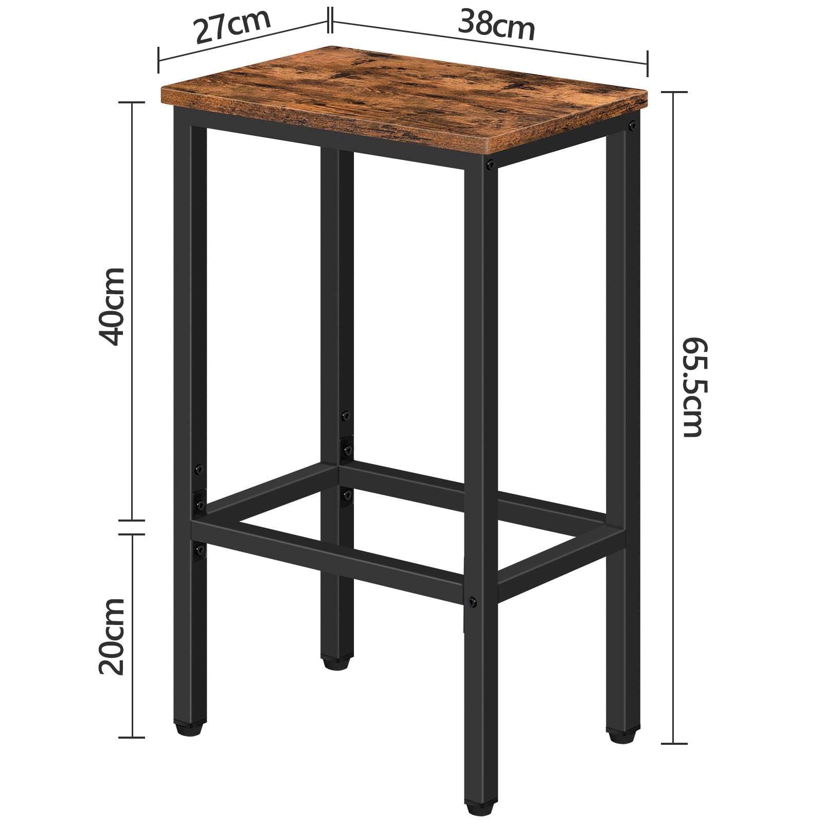 MAHANCRIS Bar Stools, Set of 2 Bar Chairs, Kitchen Breakfast Bar Stools with Footrest, 25.8" Dining Stools, Rectangular Industrial Bar Chairs, for Dining Room, Kitchen,Rustic Brown BAHR0101Z