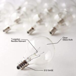 CHYSUPER G40 Light Bulbs Replacement, Clear Globe G40 Bulbs E12 120V 5W, G40 Replacement Bulbs for Outdoor String Lights, 25 Pack (Incandescent Bulbs)