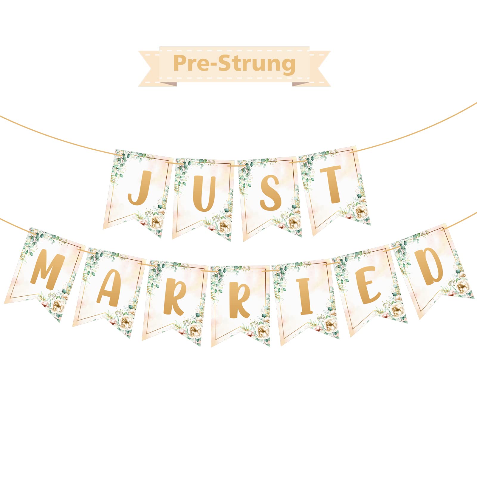 Just Married Banner - Just Married Sign - Floral Wedding Engagement Bridal Shower Theme Wedding Banner - Wedding Reception Party Decorations & Decor