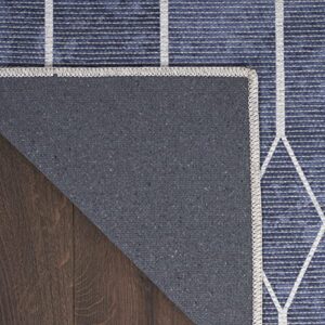 Nicole Curtis Machine Washable Series 1 Geometric Navy 2' x 6' Area -Rug, Easy -Cleaning, Non Shedding, Bed Room, Living Room, Dining Room, Kitchen (2x6)