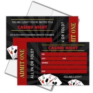 qzcyu casino birthday party invitation. casino ticket. casino party invite. las vegas invitation. (20 invitations + envelopes)