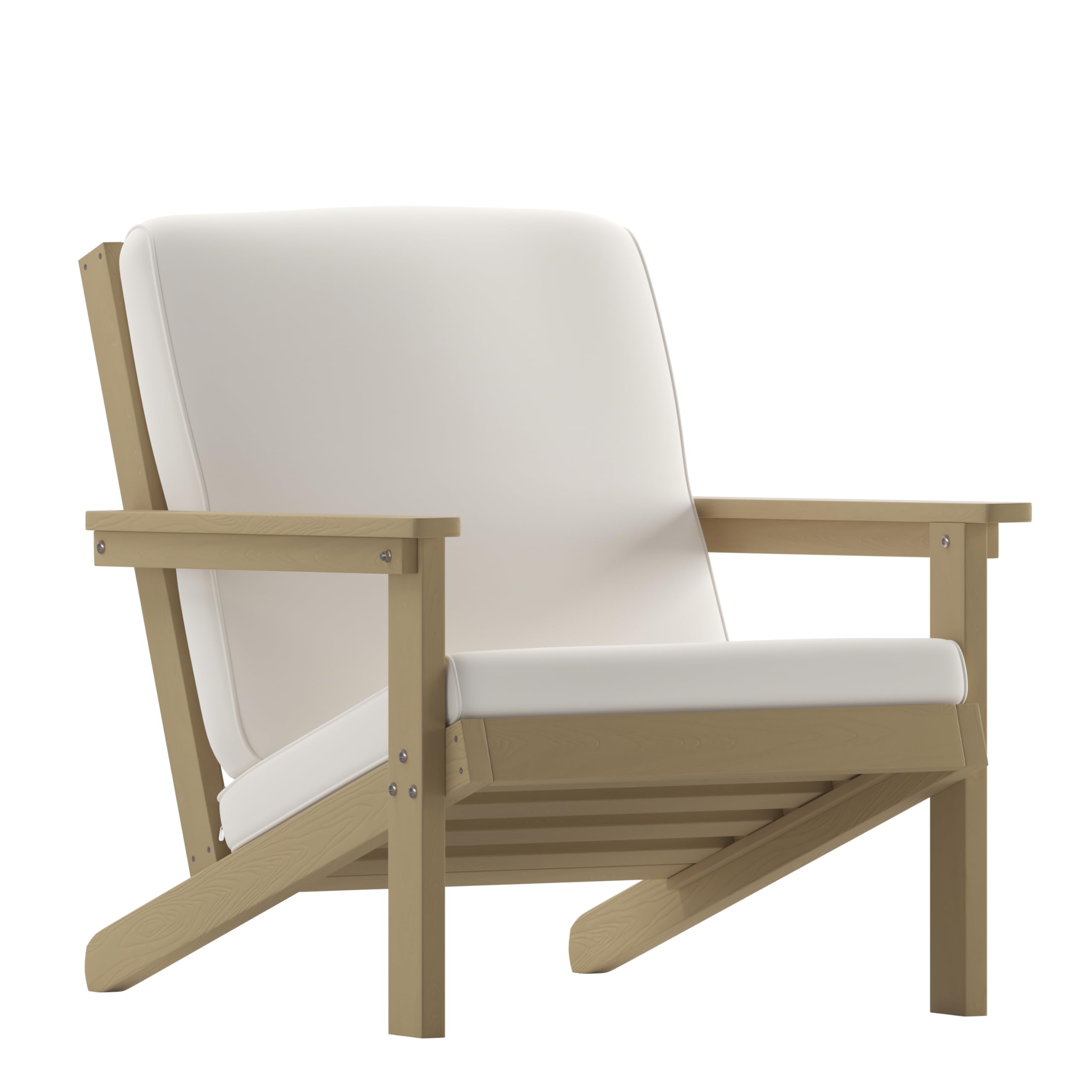 Merrick Lane Riviera Adirondack Style Deep Seat Patio Club Chair with Cushions - Natural Cedar Poly Resin Frame - Cream All-Weather Cushions - Indoor/Outdoor