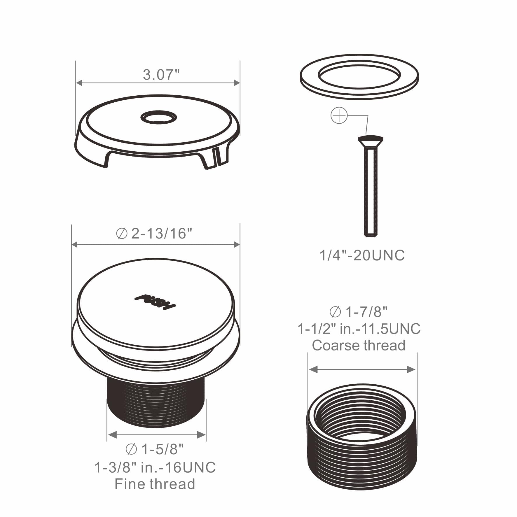 Wellup Tub Drain Tip Toe Bathtub Drain Conversion Kit Assembly, Replacement Bath Drain Trim Kit with Single Hole Overflow Faceplate and Fine/Coarse Thread, Brushed Nickel