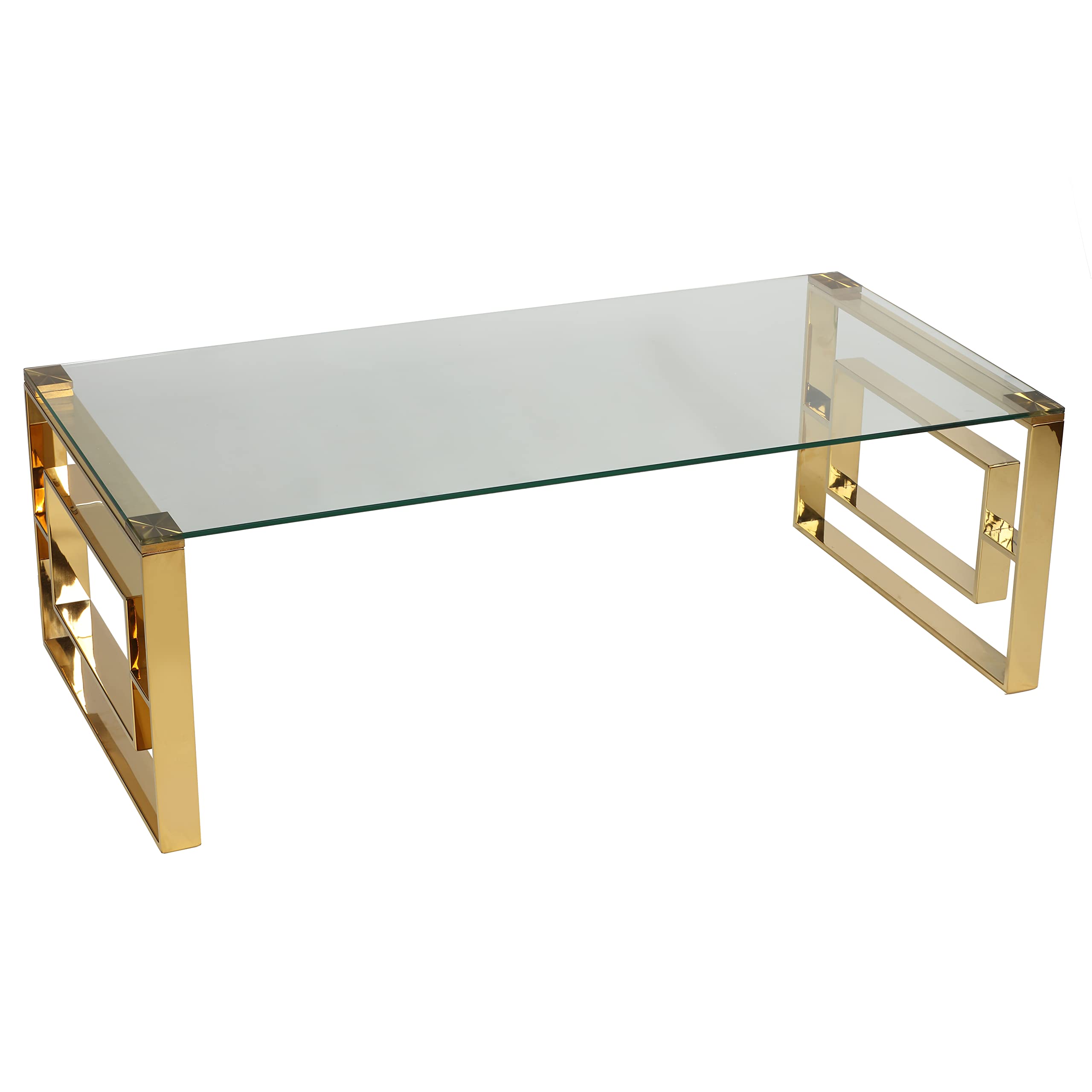 Cortesi Home Laila Coffee Table in Gold Stainless Steel and Clear Glass 48"