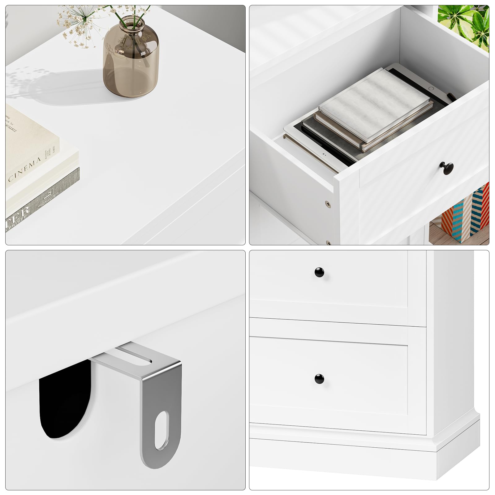 FOTOSOK White Dresser, 6 Drawer Dresser White, Modern Double Chest with Deep Drawers, Wide Storage Organizer Cabinet for Living Room Home