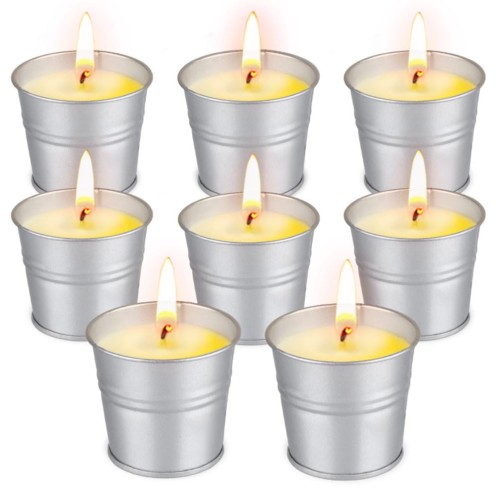 Citronella Candles Outdoor, 8 Pack Natural Soy Wax Scented Candles, 120h Burn Time Bucket Candles Summer Gifts for Patio Yard Home Balcony Garden Camping BBQ