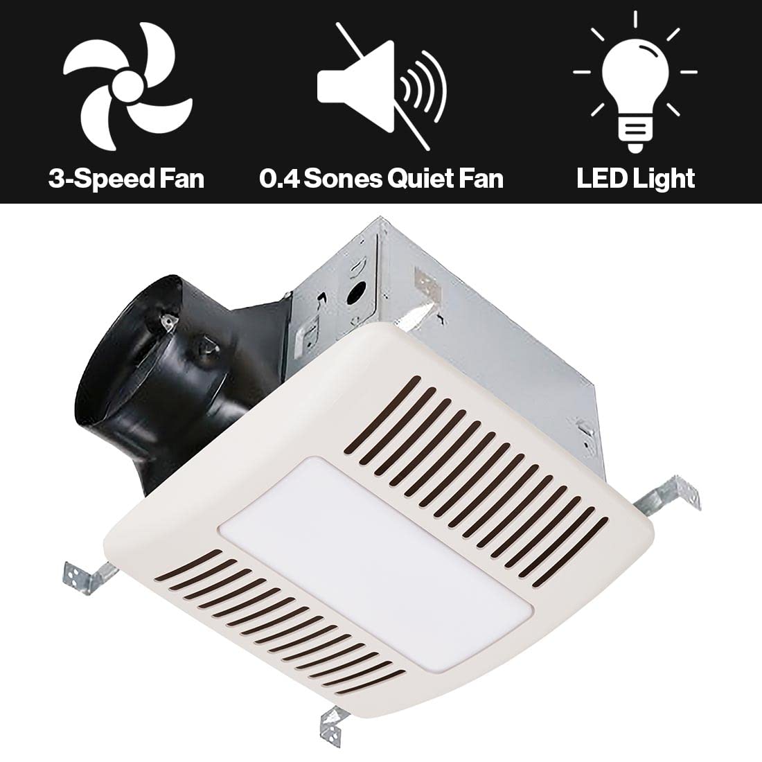 Haier Bathroom Exhaust Fan with 4000K LED Lights, 140 CFM, 10W Bathroom Vent Fan with 3 Speed Exhaust Control, 0.4 Sones Quiet Bathroom Fan for Home, HVI Listed, White