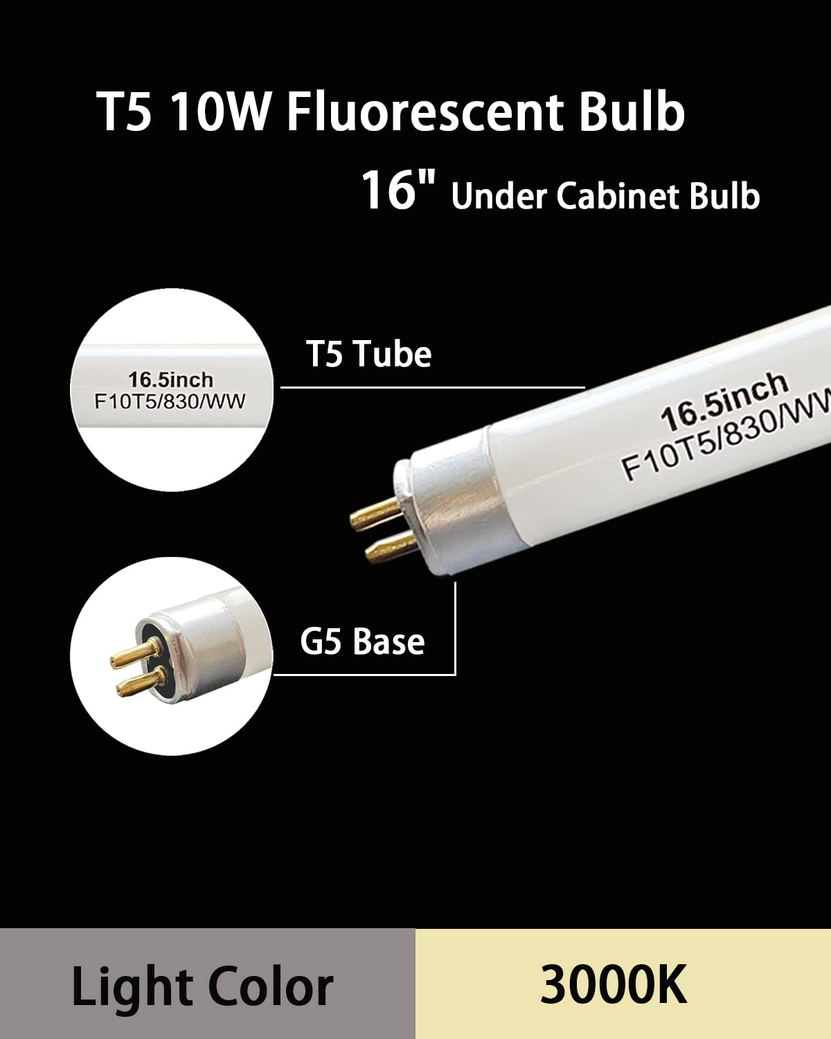 3 Pack 16" F10T5/830/L Fluorescent Light Bulb Replacement for Jasco,Philips,Linear T5 10W 3000K Warm White Bulbs,G5 Miniature Bipin Base