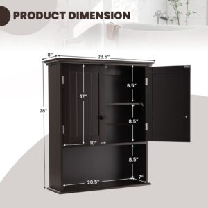 LOKO Bathroom Wall Cabinet, Double Door Medicine Cabinet with Open Compartment & Adjustable Shelf, Wall Mounted Storage Cabinet for Bathroom, Living Room or Entryway (Espresso)