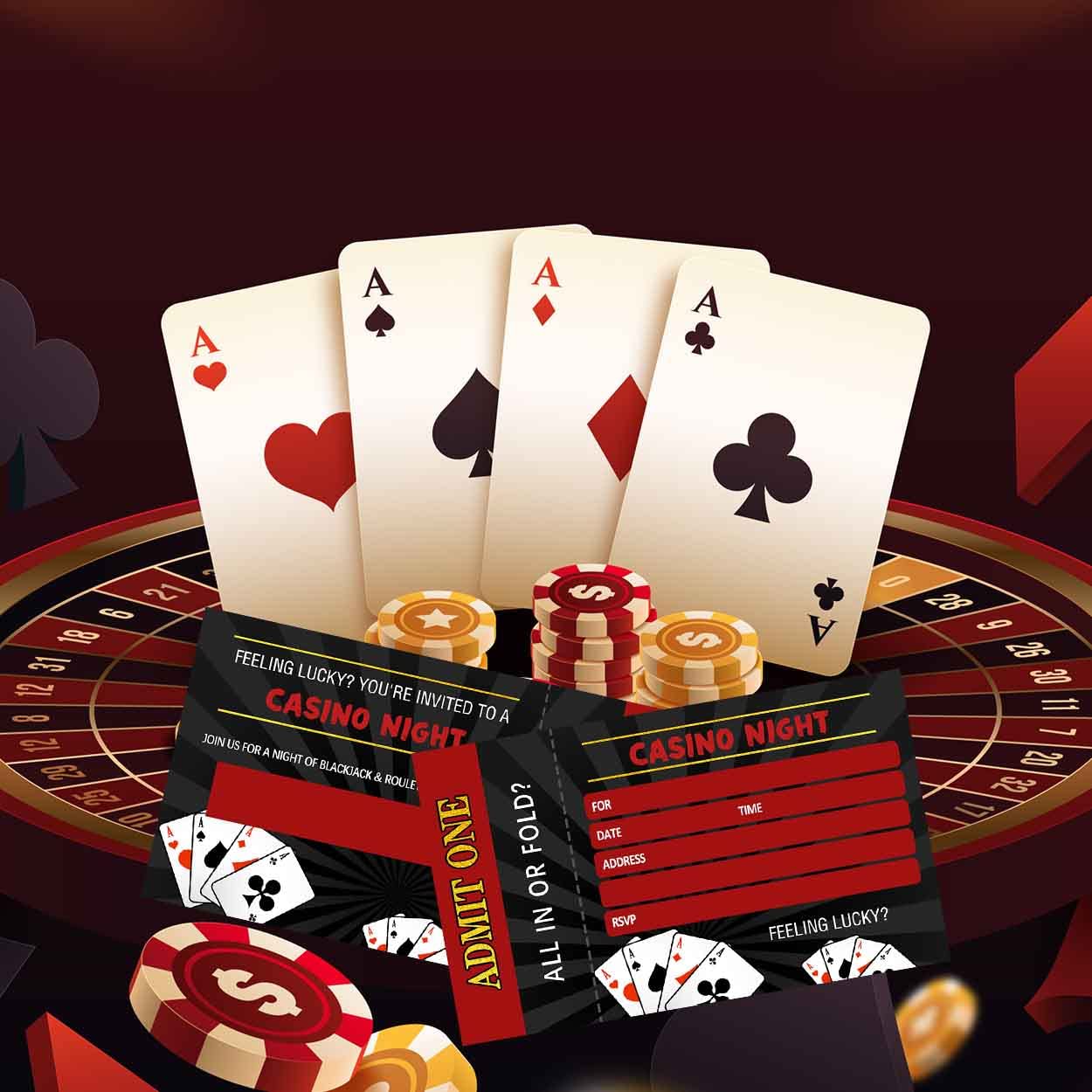 QZCYU Casino Birthday Party Invitation. Casino Ticket. Casino Party Invite. Las Vegas Invitation. (20 Invitations + Envelopes)