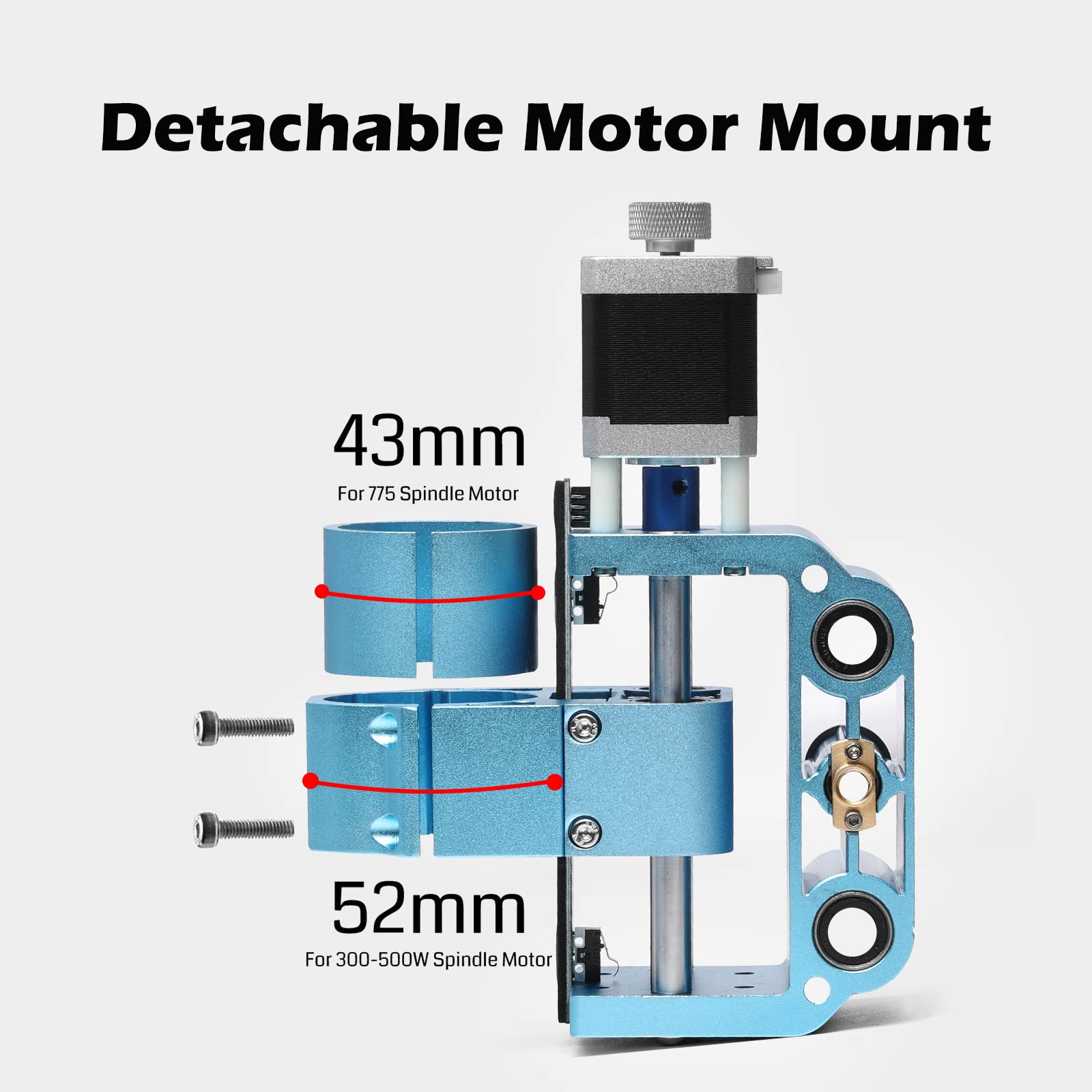 Genmitsu Upgraded Aluminum Z Axis Assembly V2 Kit, with Spindle Motor Mount for 775 Spindle and 300-500W Spindle, 43mm & 52mm Diameter Spindle Holder for CNC Machine 3018-PRO