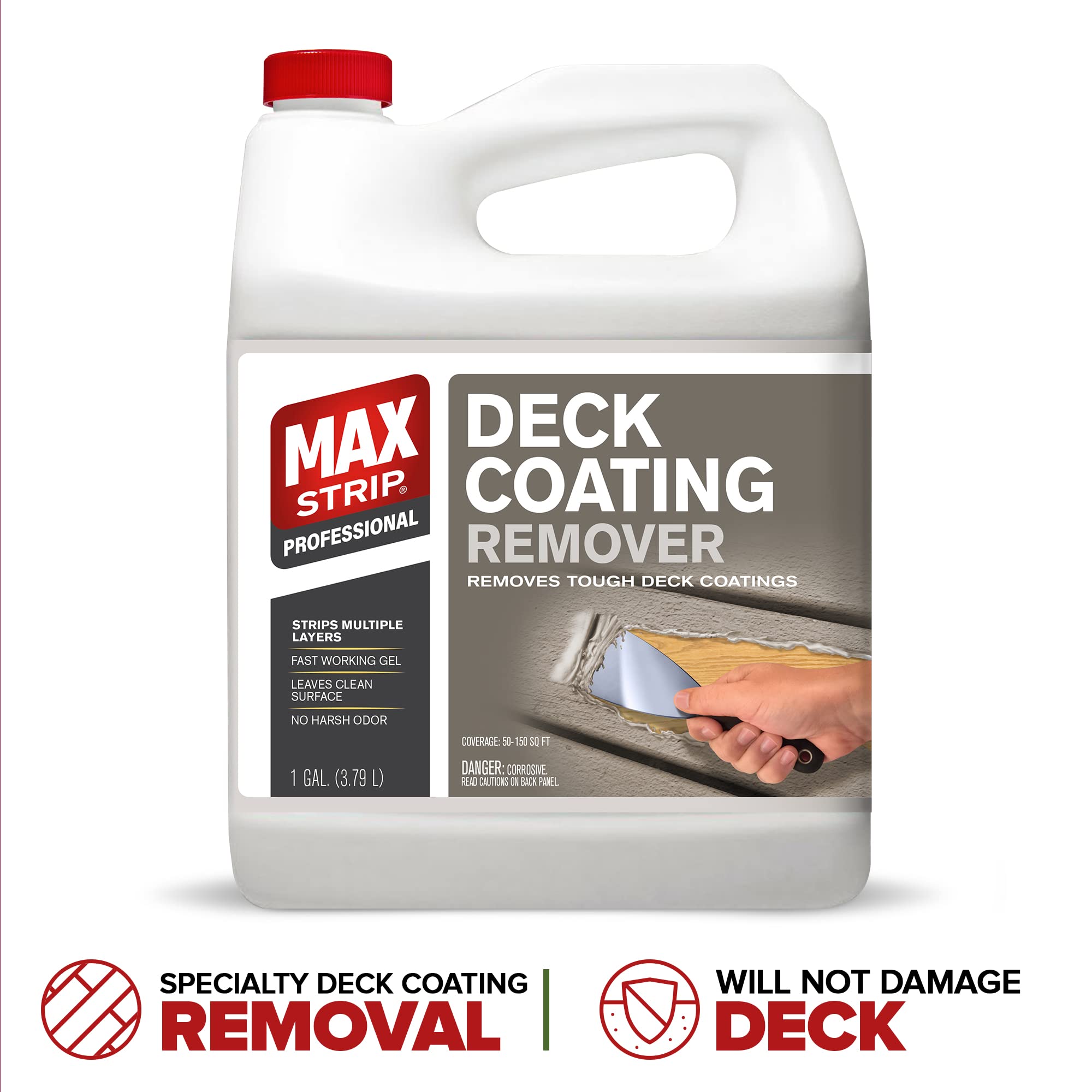 Max Strip Deck Coating Remover - 1 Gallon - Professional Fast Working Gel Strips Multiple Layers - Removes Tough Deck Coatings - No Harsh Odor Leaves Surface Clean