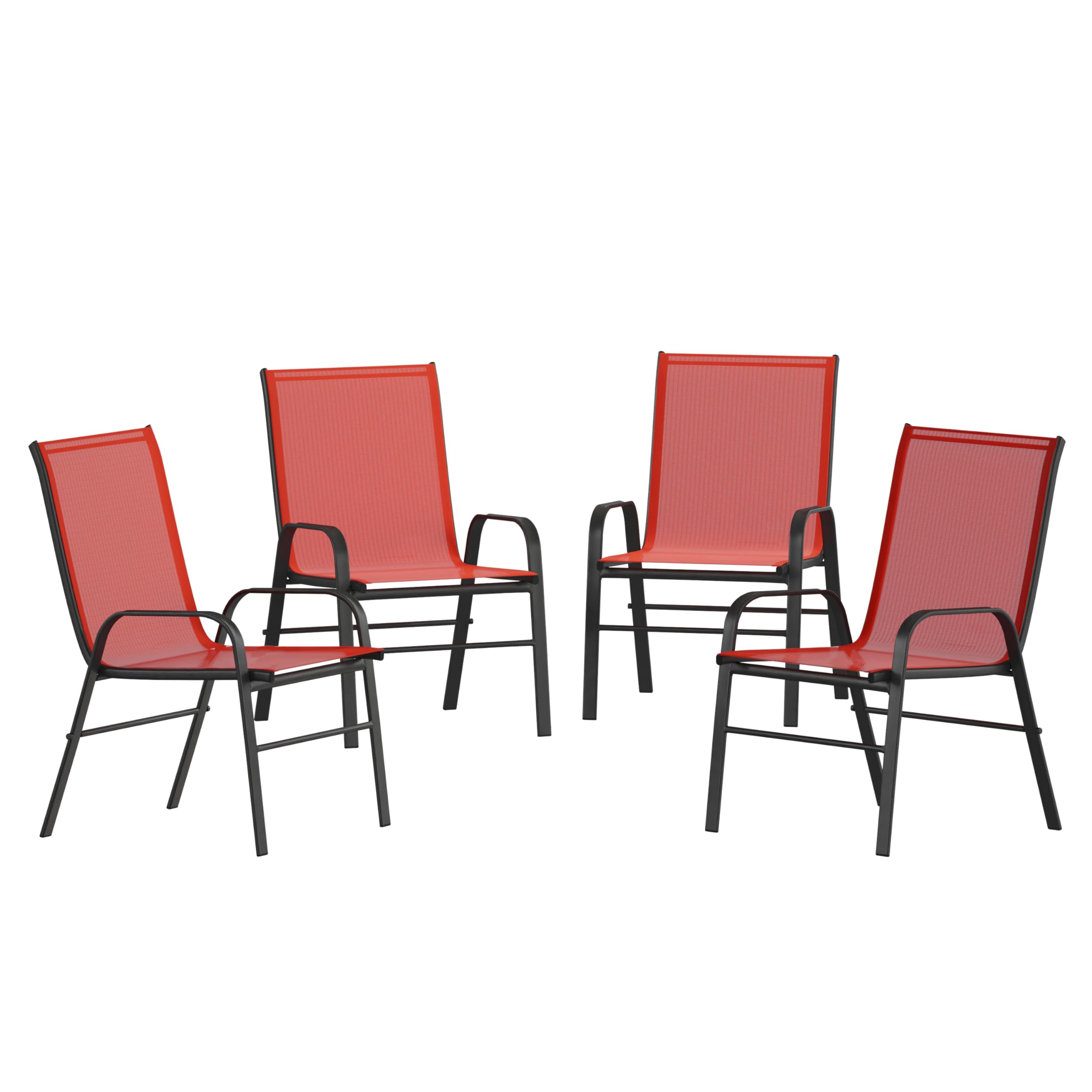 Merrick Lane Set of 4 Manado Series Patio Chairs - Red Flex Comfort Material - Powder Coated Metal Frame - Stack up to 4 High - Ships Fully Assembled