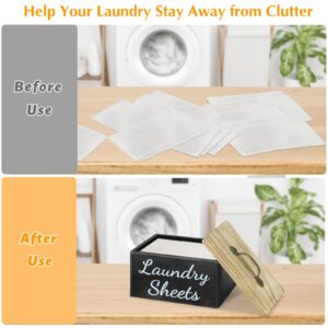 Laundry Dryer Sheet Dispenser Dryer Sheets Holder with Lid for Laundry Room Decor, Wooden Fabric Softener Dispenser Detergent Holder, Dryer Sheet Container for Laundry Room Organization Storage