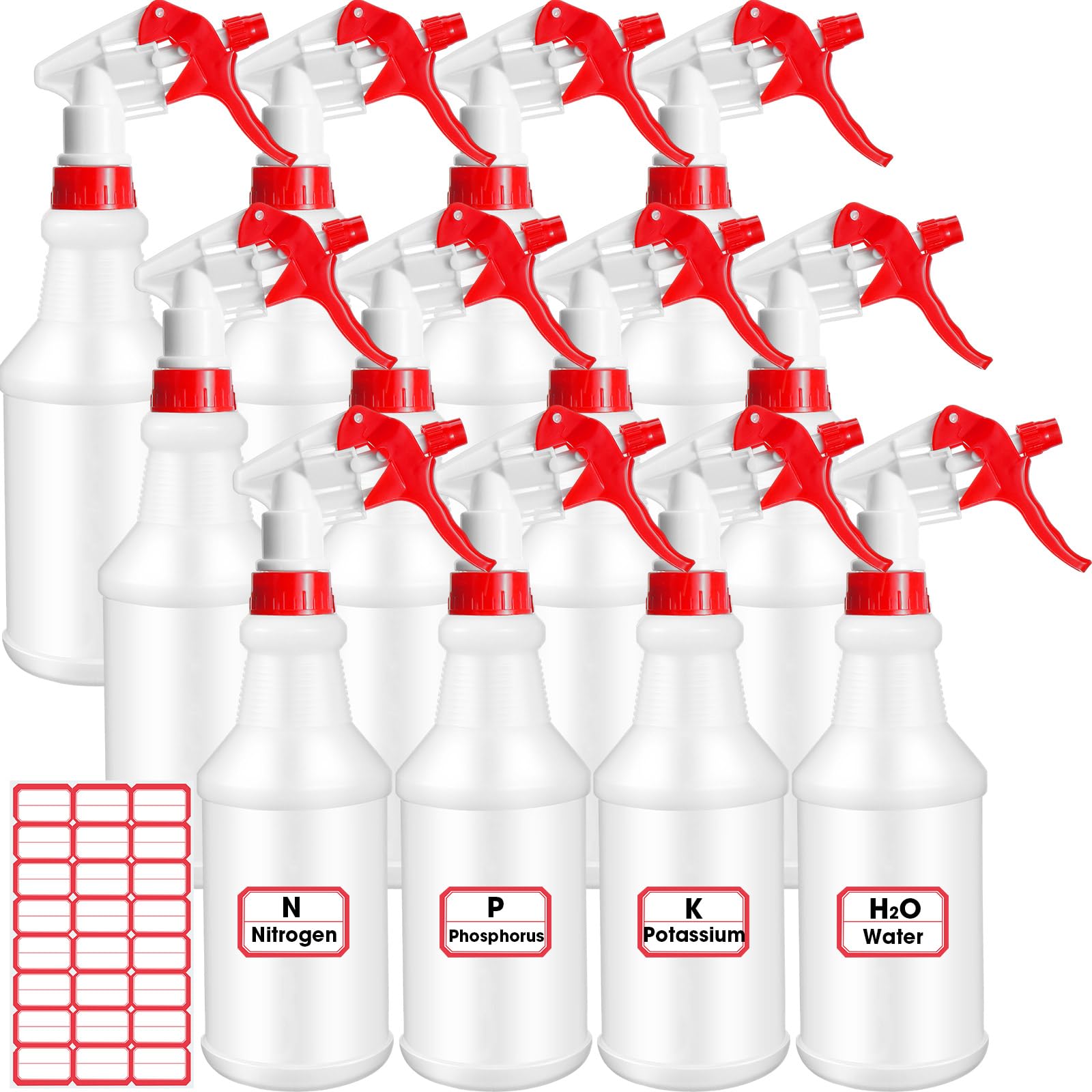 Gerrii 12 Pcs Plastic Spray Bottles with Adjustable Nozzle and Label for Cleaning Solutions 24 oz No Leak HDPE Spraying Bottles Empty Water Squirt Bottle Household Industrial Mist Plant Sprayer